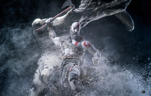 Destructive Kratos, the character of the computer game God of War, 2018