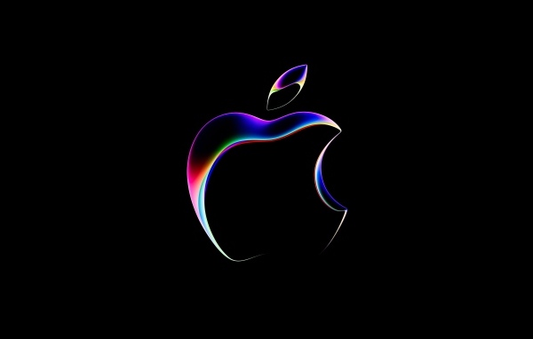 Неоновый логотип  Apple на черном фоне