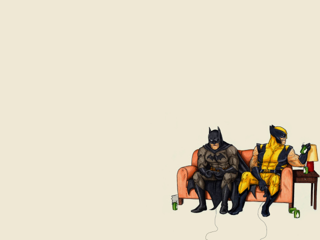 	   Batman with Wolverine on the couch