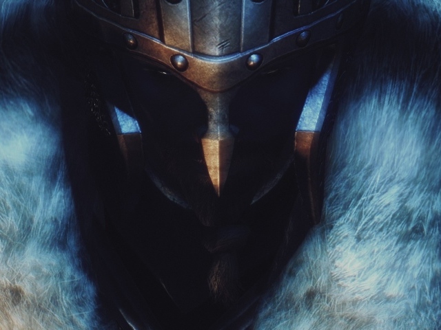 Warrior with helmet and furs