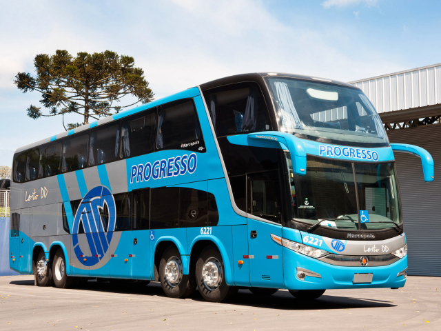Blue big bus Marcopolo Paradiso G7 1800 DD 8 × 2