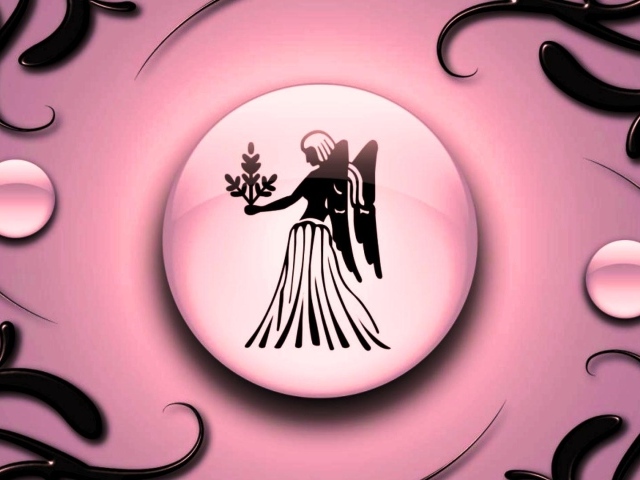 Знак зодиака Дева на  розовом фоне с чёрным орнаментом 