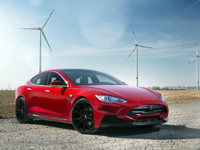 Электромобиль Tesla Model S, красного цвета 