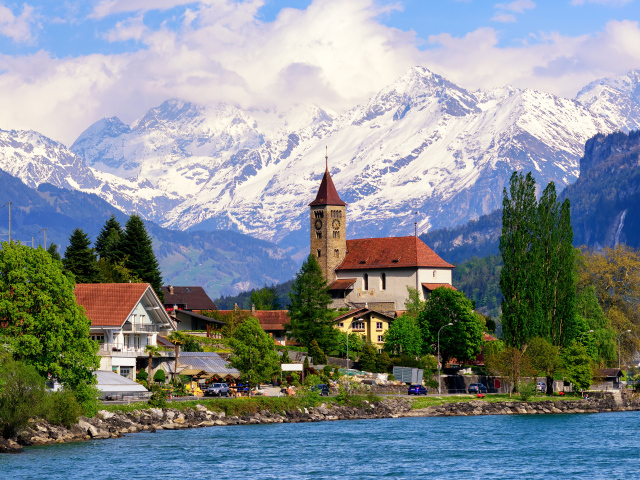 Beautiful houses in Switzerland by the lake wallpapers and