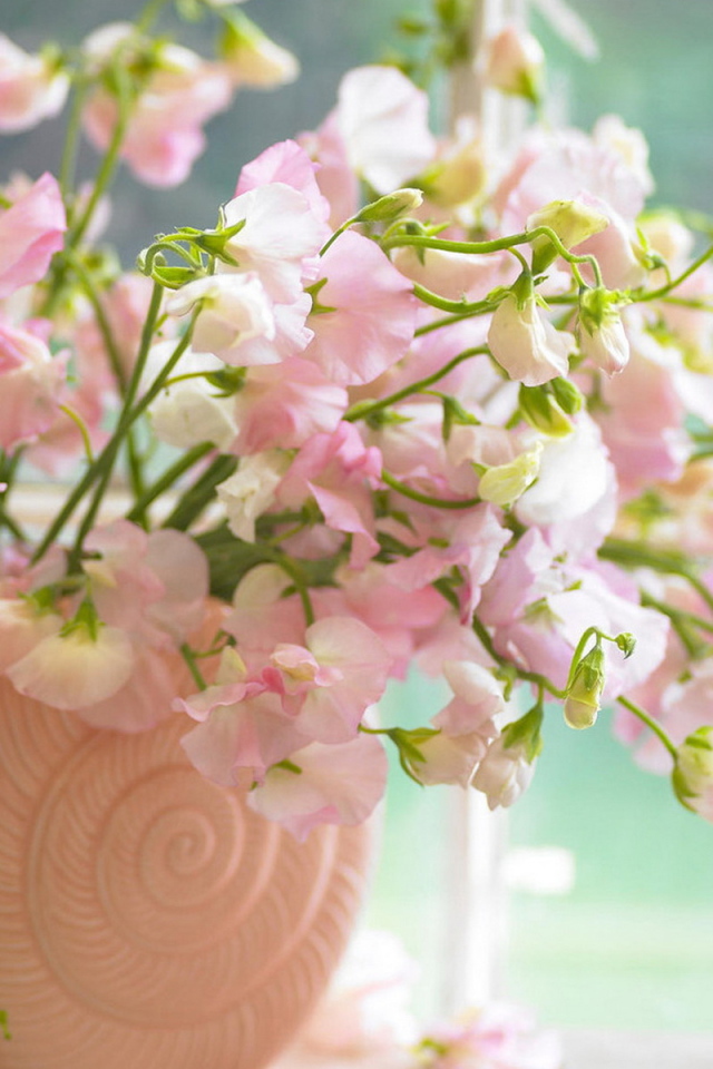 Цветы в розовой вазе
