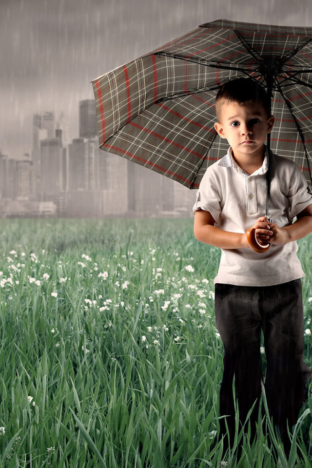 A child in the rain