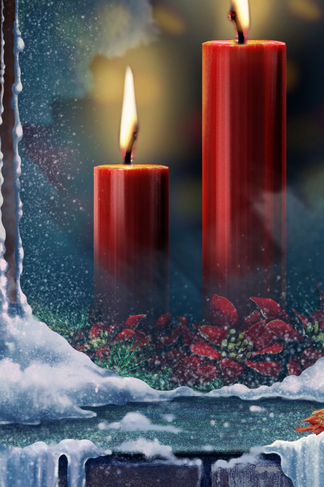 Горящие свечи за окном на рождество