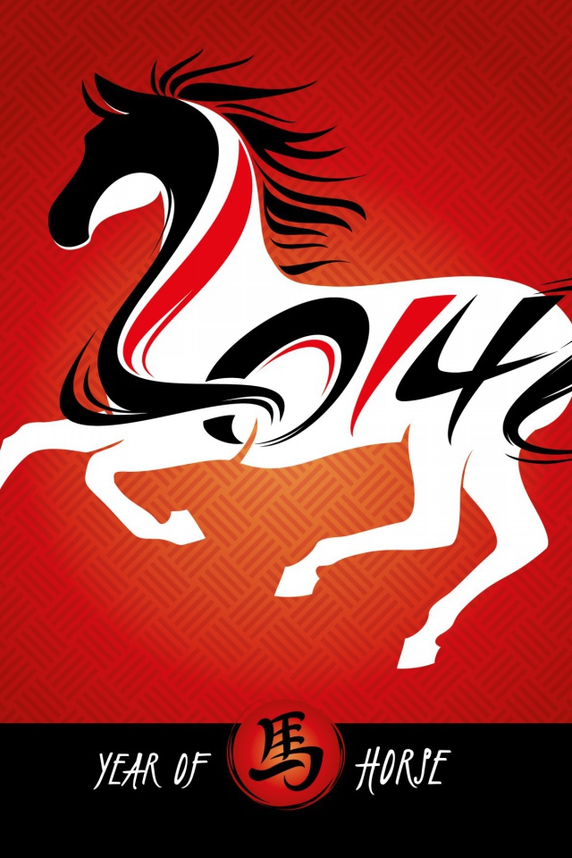 Новый год 2014 - год коня, красный фон