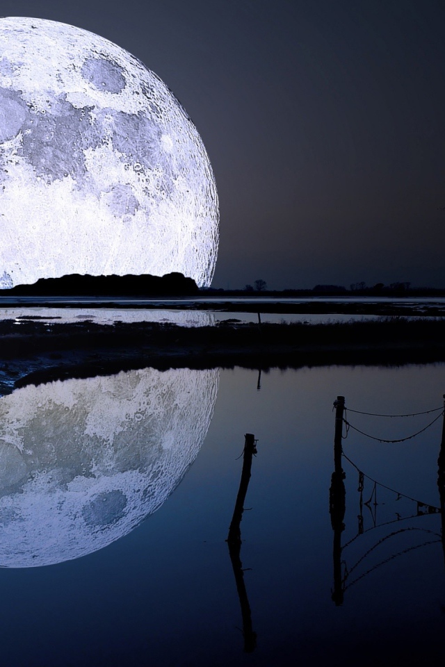 Большая луна над озером