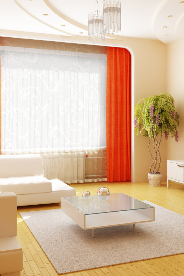 Оранжевые шторы в гостиной
