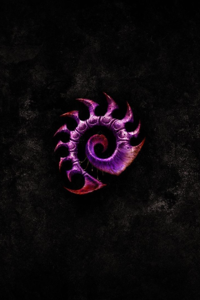 Фиолетовый символ из Starcraft II, черный фон