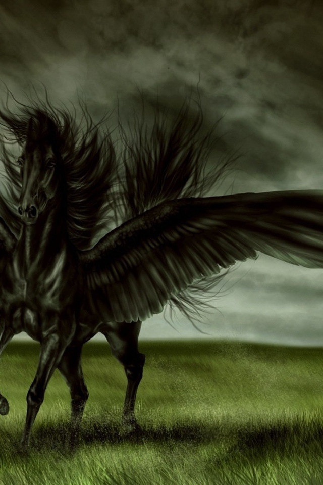 Черный крылатый конь Пегас