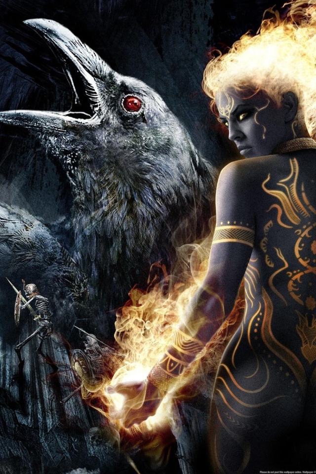 Девушка и ворон в игре Dungeon Siege III