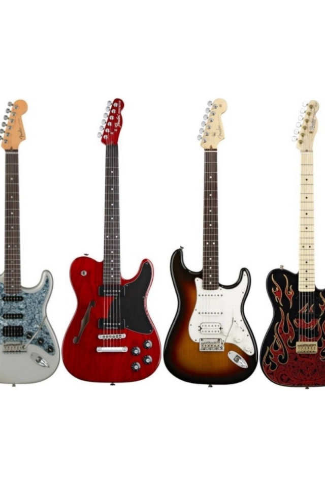 Разные гитары на белом фоне