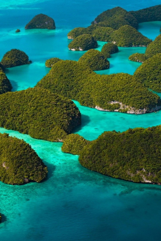 Покрытые лесом острова среди голубой воды