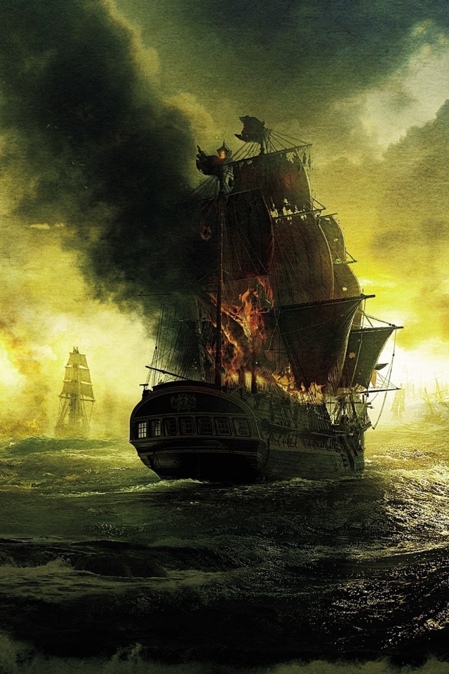 Горящие корабли после сражения, картина