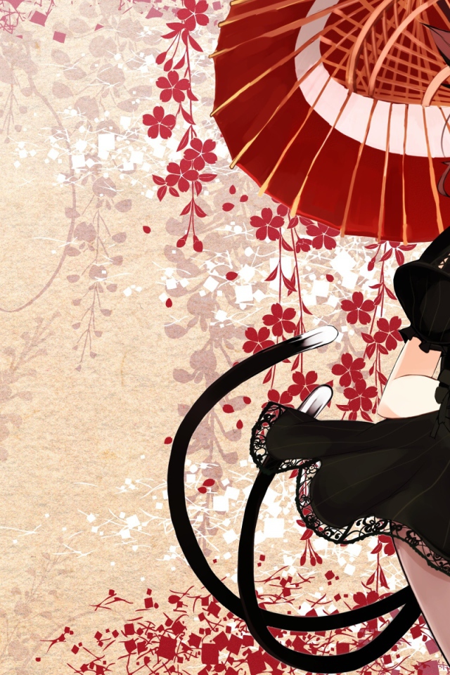Девушка кошка под зонтом аниме 