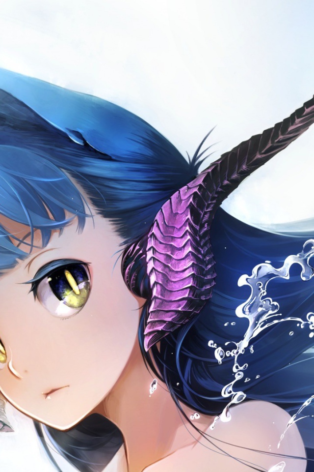 Девушка аниме с большими глазами и голубыми волосами 