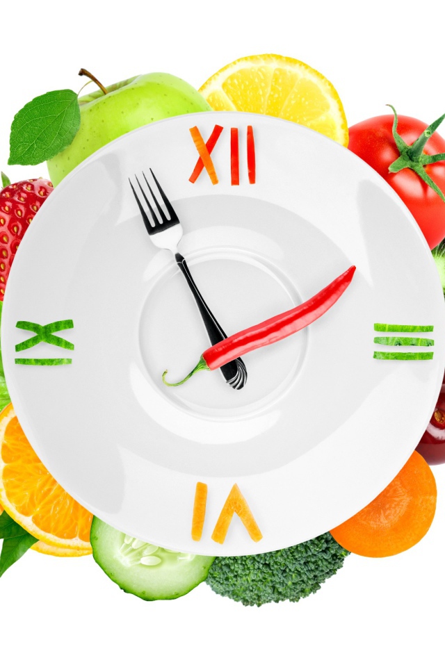 Креативные часы для вегетарианцев на белом фоне 