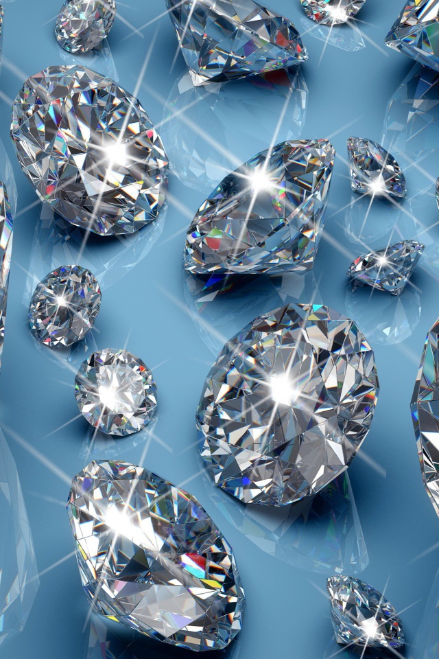 Bright gemstones diamonds on a blue background