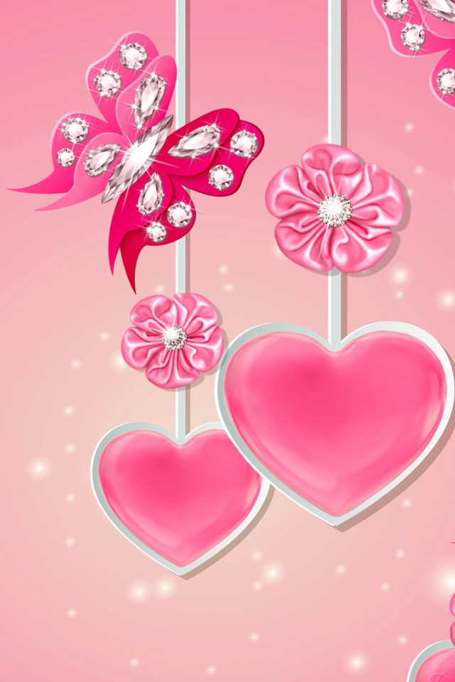 Pink hearts with diamonds