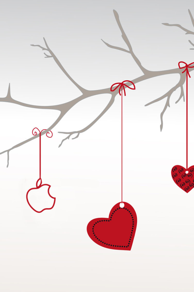 Red hearts on a branch