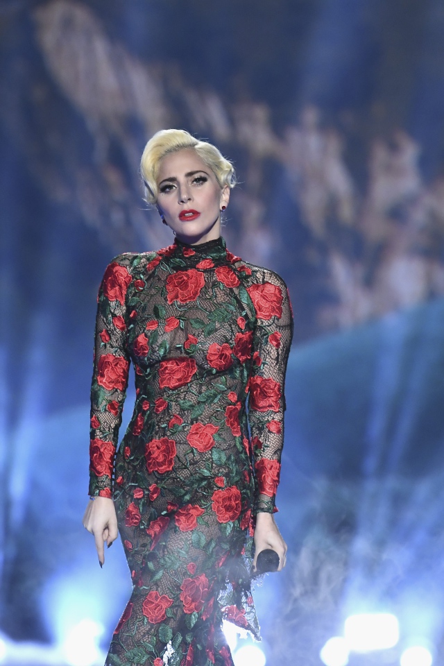 Популярная певица Леди Гага в красивом платье на сцене