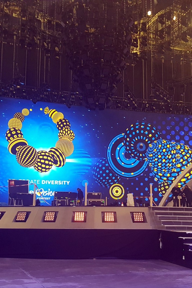 Вид на сцену музыкального конкурса Евровидение, Киев 2017 