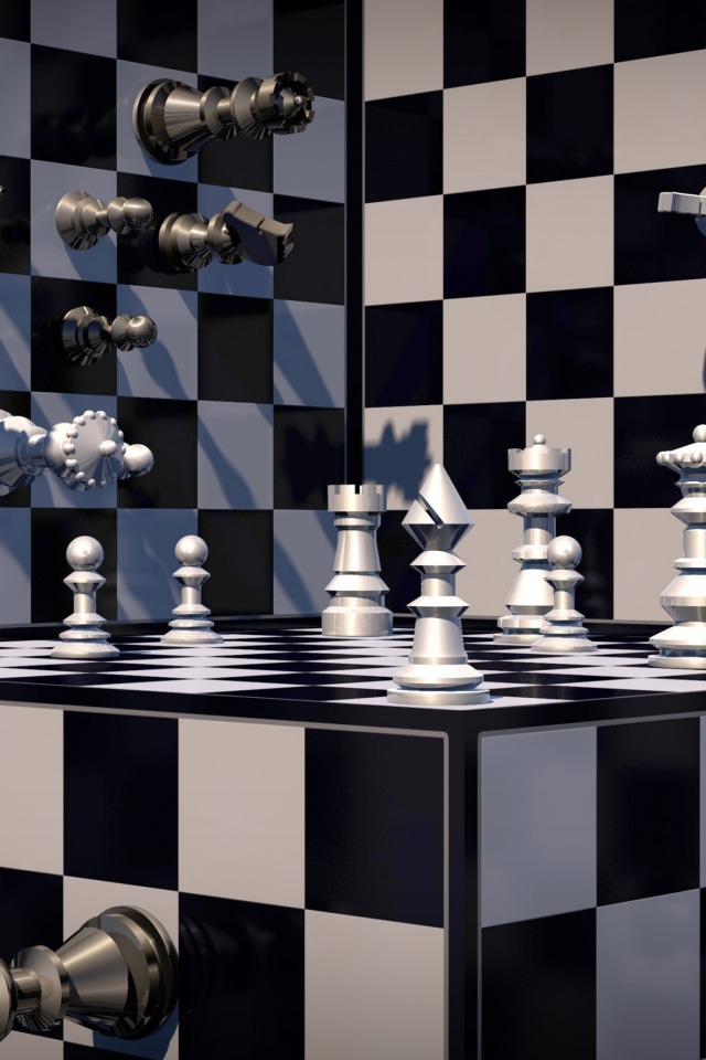 Шахматы на черно-белой шахматной доске 3д графика