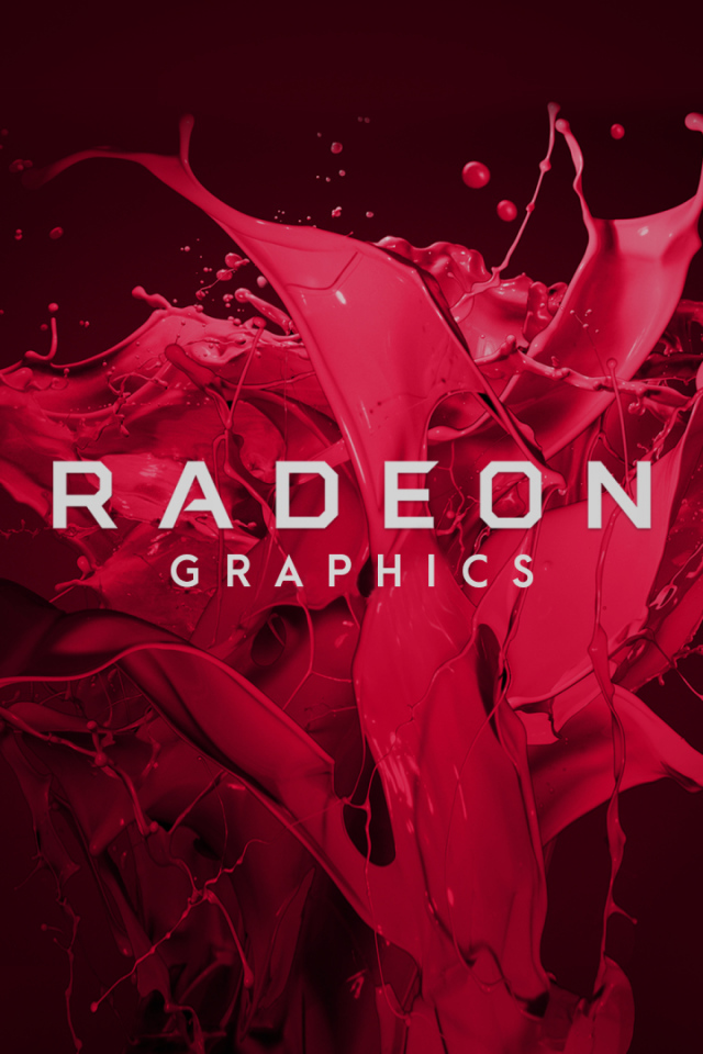 Брызги красной краски с надписью AMD Radeon