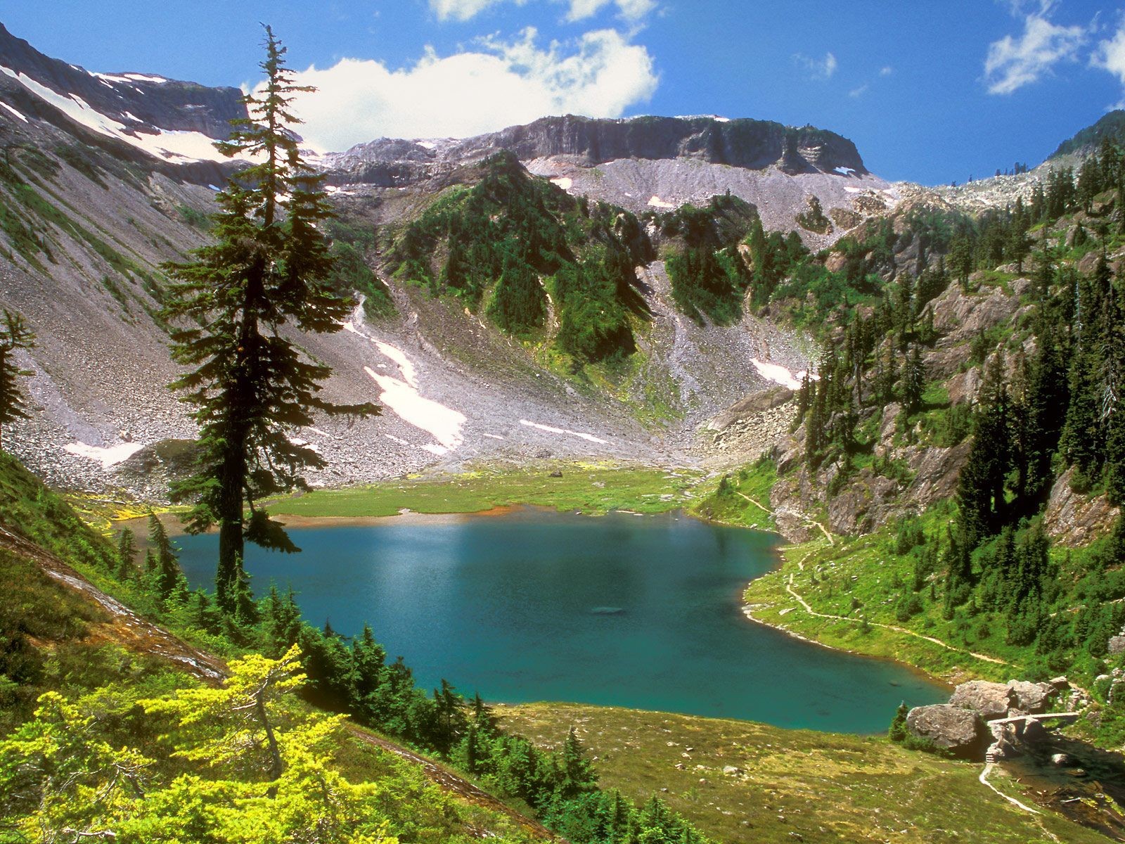 Mountain landscape with trees and a lake wallpapers and images ...