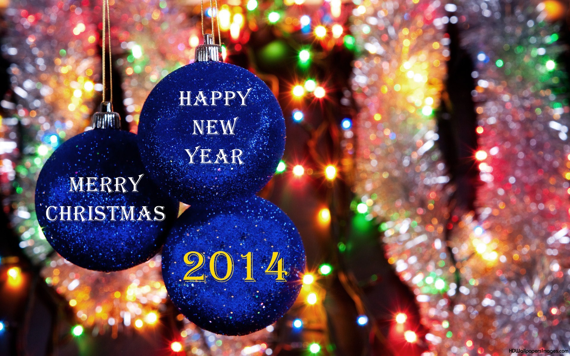 Merry Christmas and Happy New Year 2014 blue Christmas tree toys wallpapers and images ...
