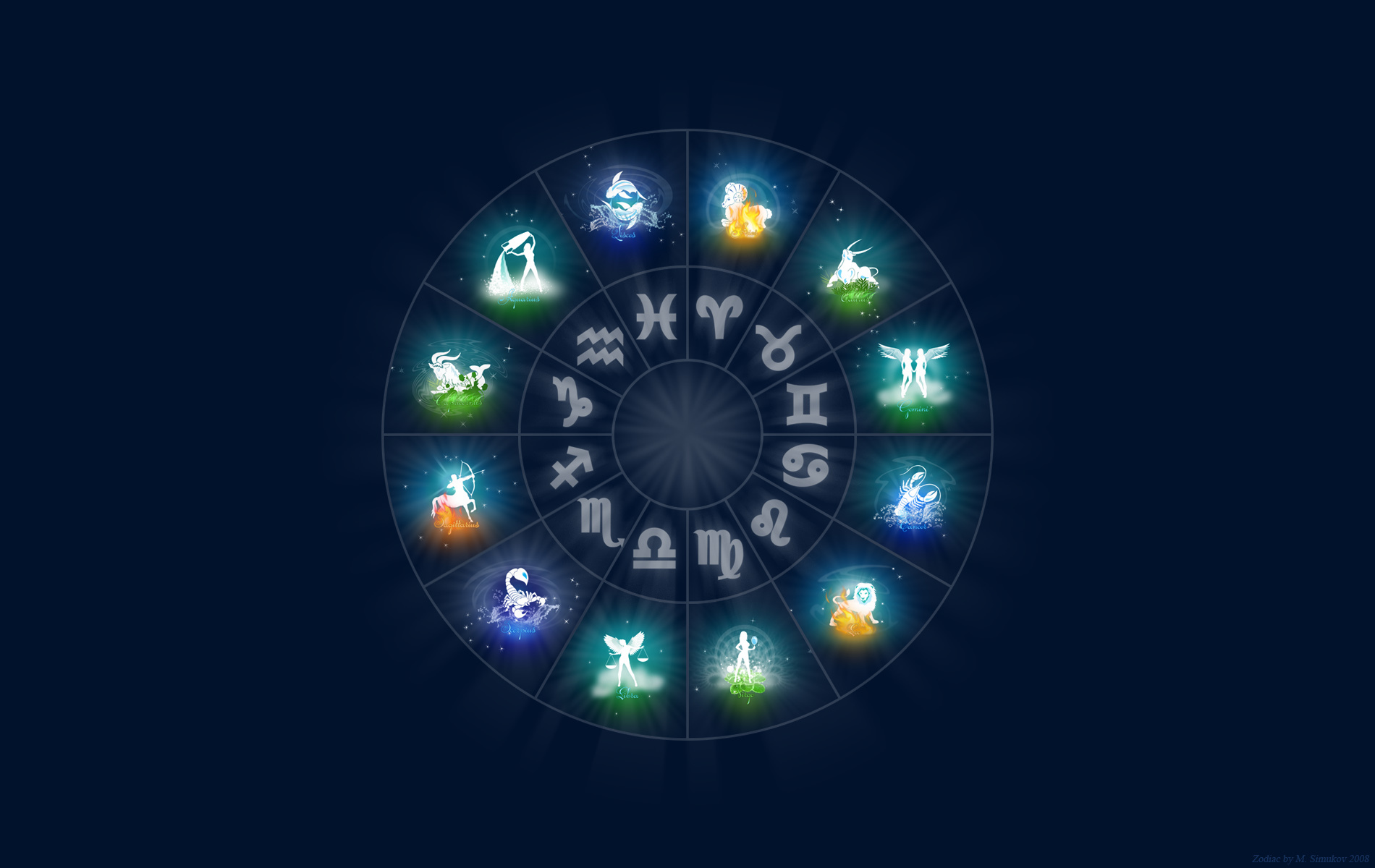 All the signs of the zodiac on a blue background ...
