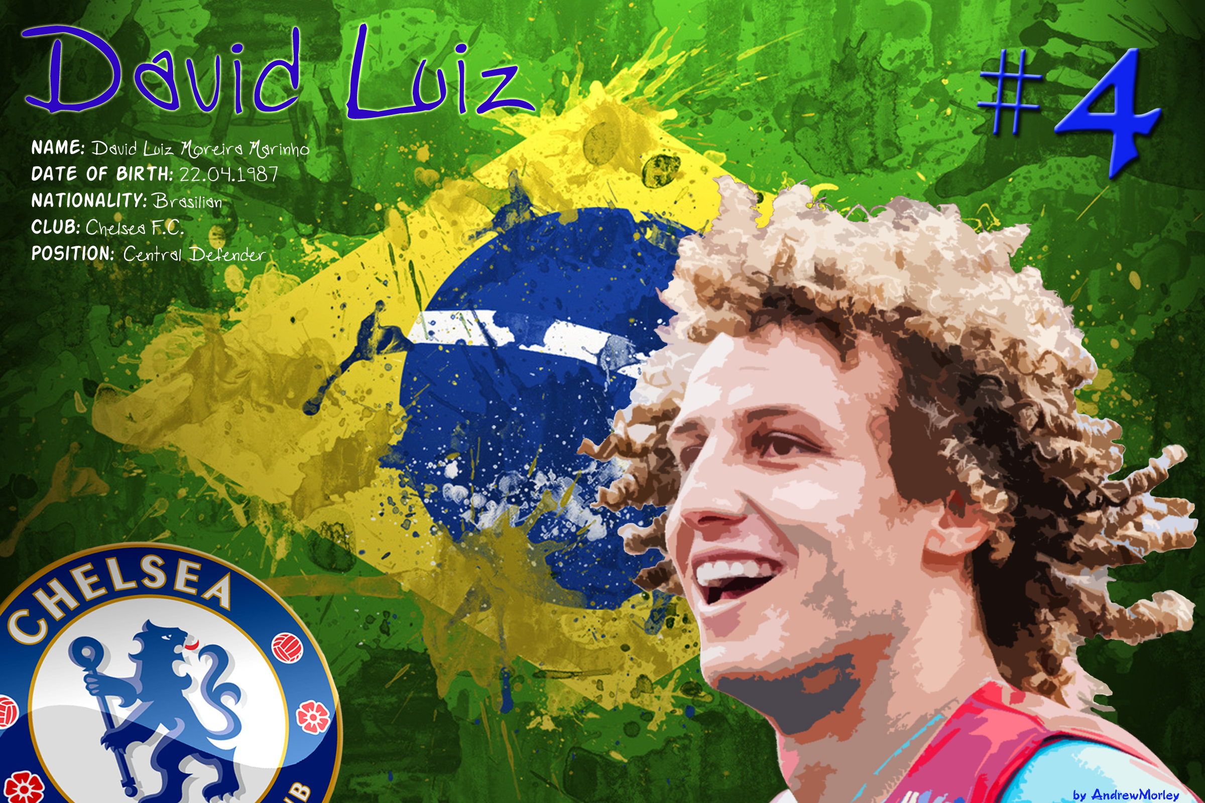 The best football player of Chelsea David Luiz on the background of    football player background
