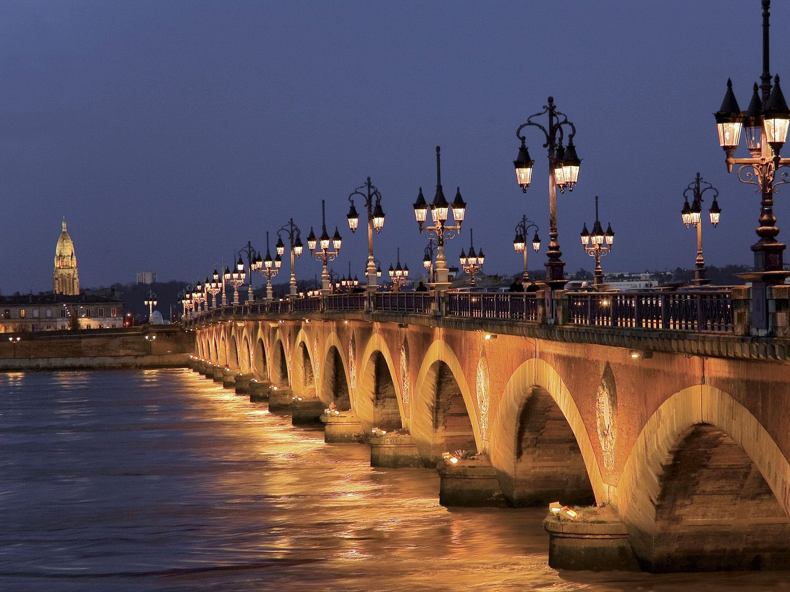 Night bridge in Bordeaux, France wallpapers and images - wallpapers