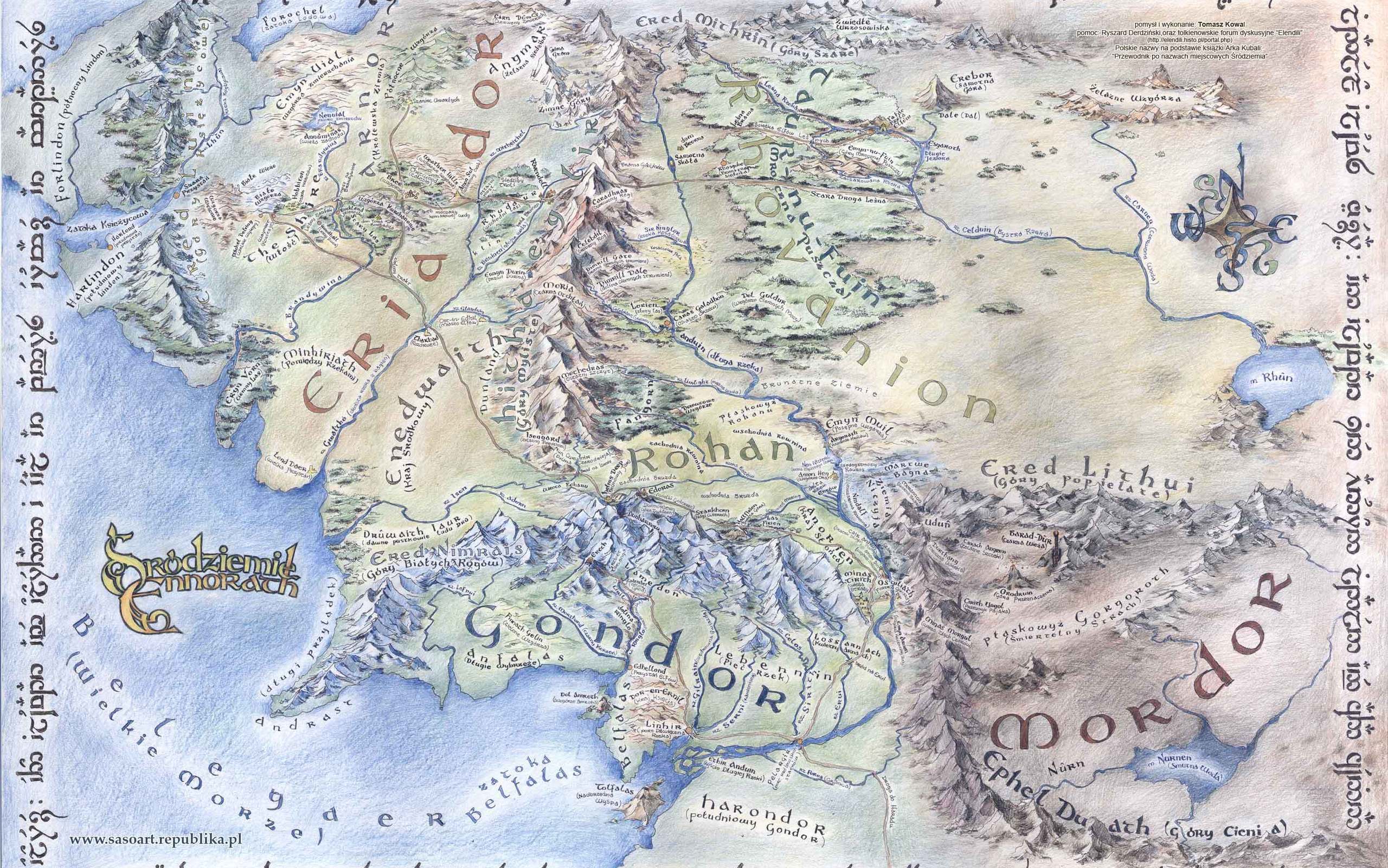 Large detailed map of Middle-earth wallpapers and images - wallpapers