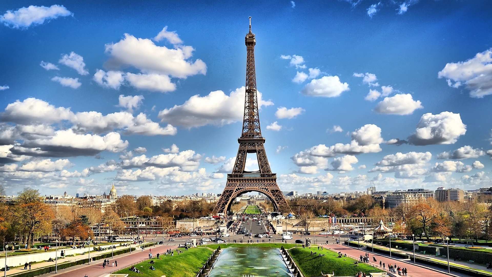 Eiffel Tower On Background Of Clouds In Paris France Wallpapers