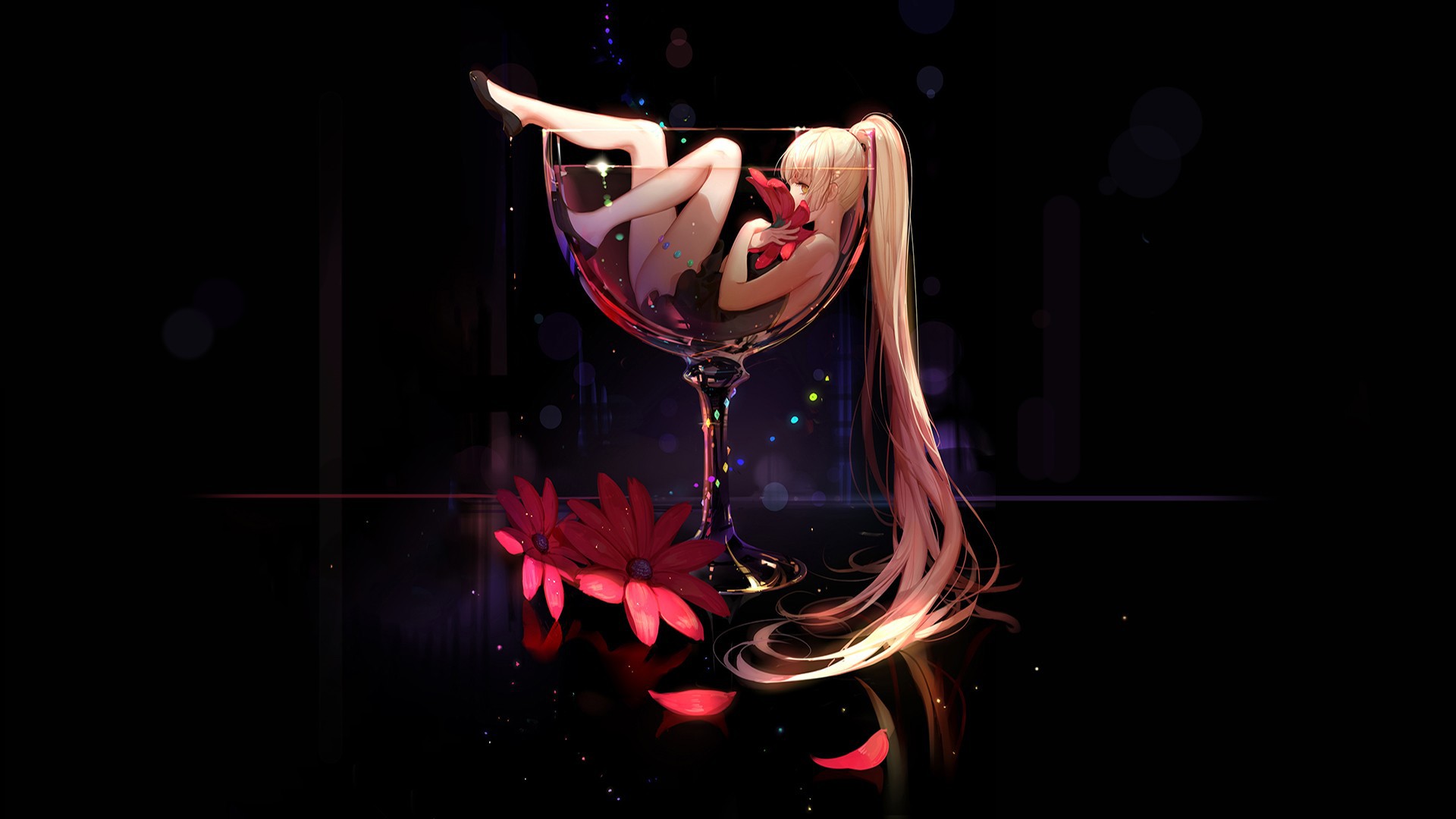 Anime girl lies in a glass wallpapers and images - wallpapers, pictures