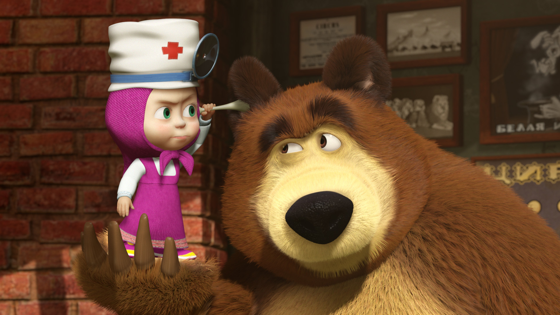 Masha in the role of the doctor, cartoon Masha and the Bear wallpapers 