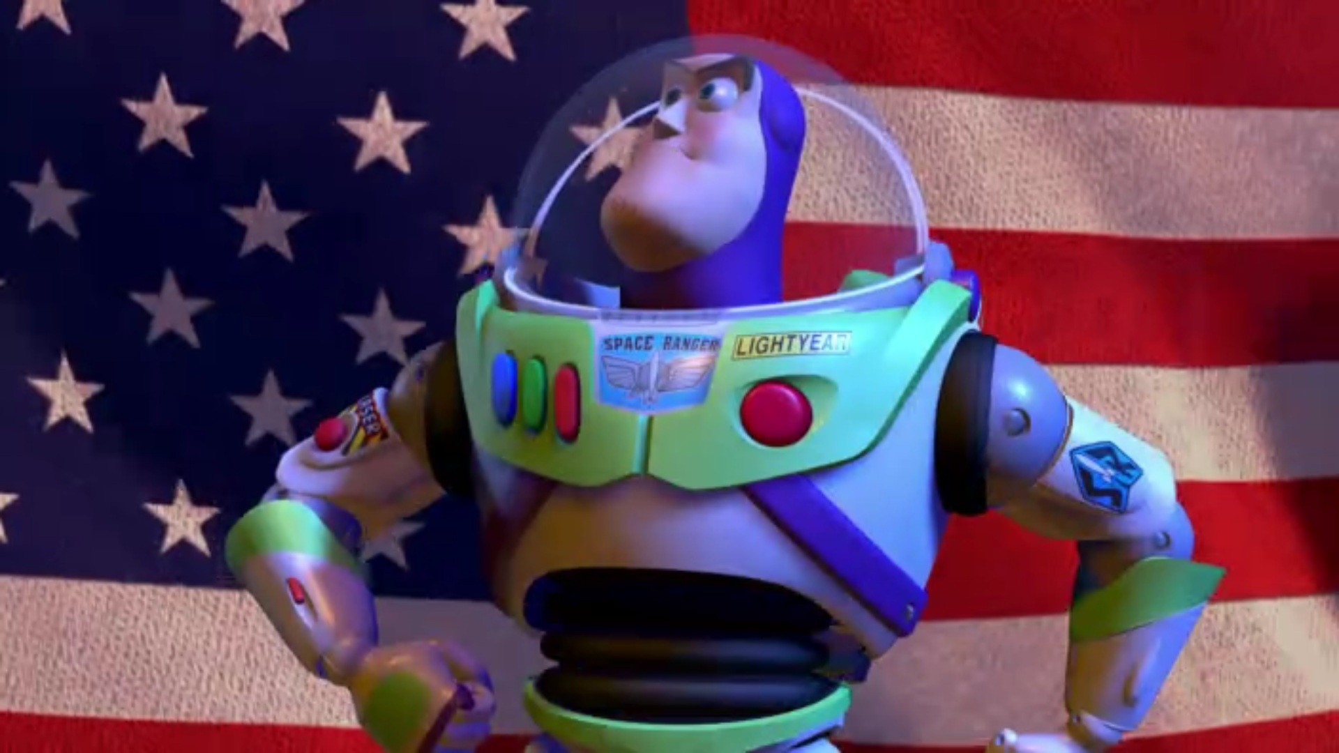 The robot on the background of the flag, cartoon Toy Story wallpapers