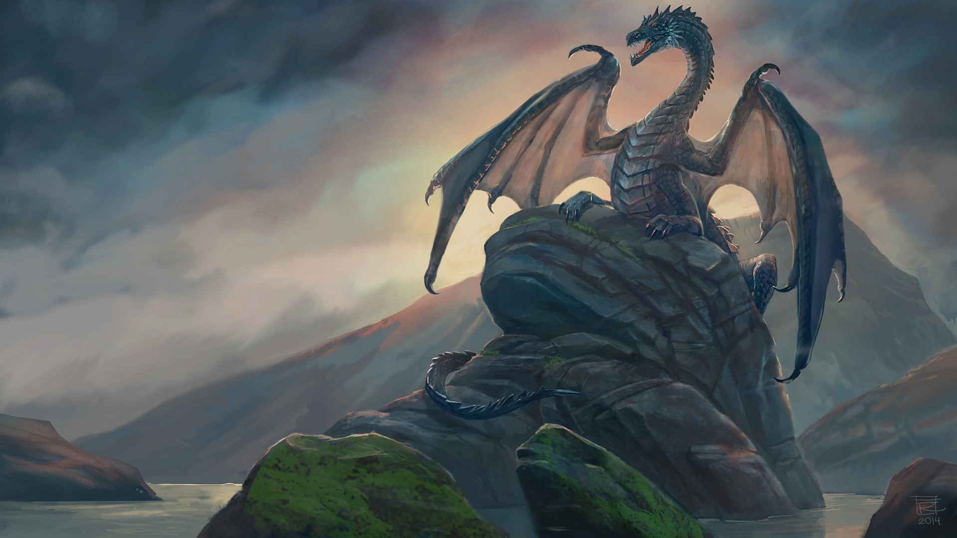Dragon sitting on a rock wallpapers and images wallpapers pictures 