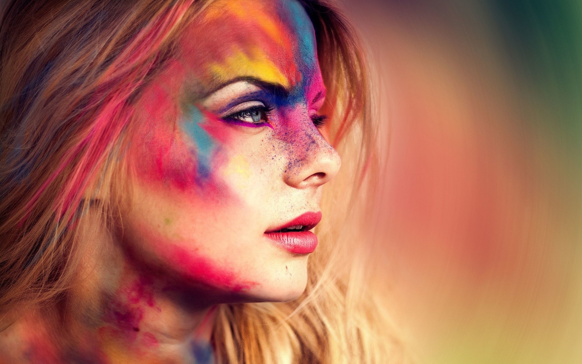 Bright colors on the face and hair of a girl wallpapers and images