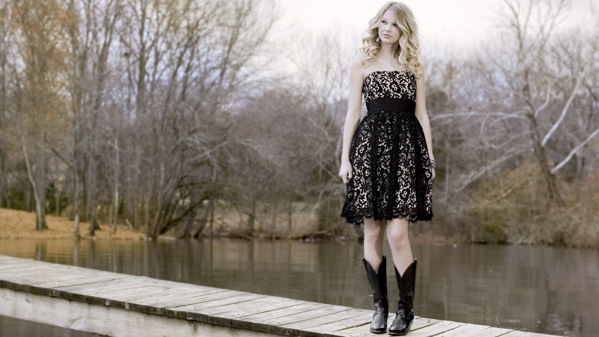 Girl in black dress and leather boots wallpapers and images wallpapers, pictures, photos