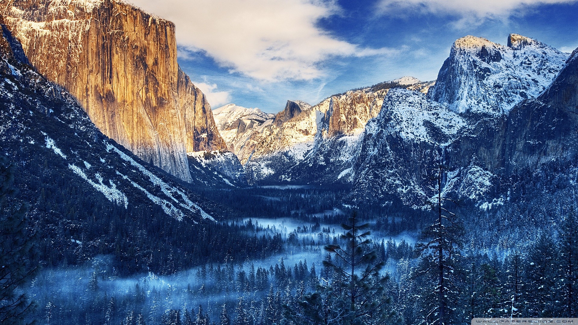 Valley among the snow-covered rocks wallpapers and images - wallpapers