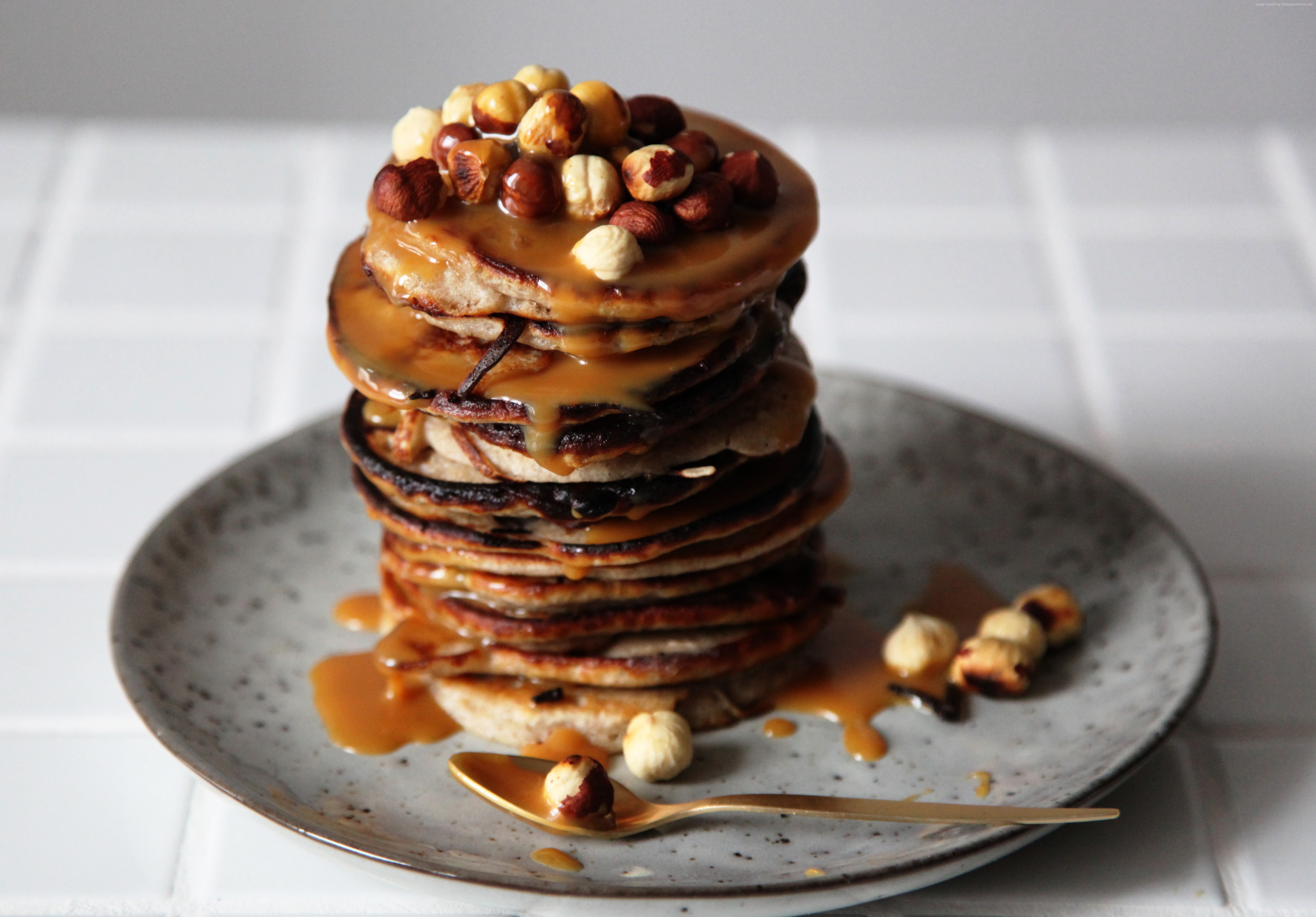 Buckwheat pancakes with hazelnuts and syrup wallpapers and images