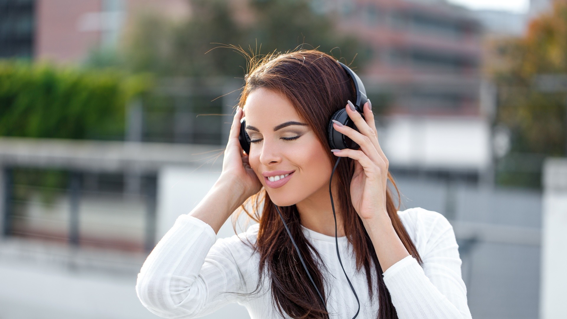 Beautiful Woman Listening To Music With Headphones Stock Photo   Image