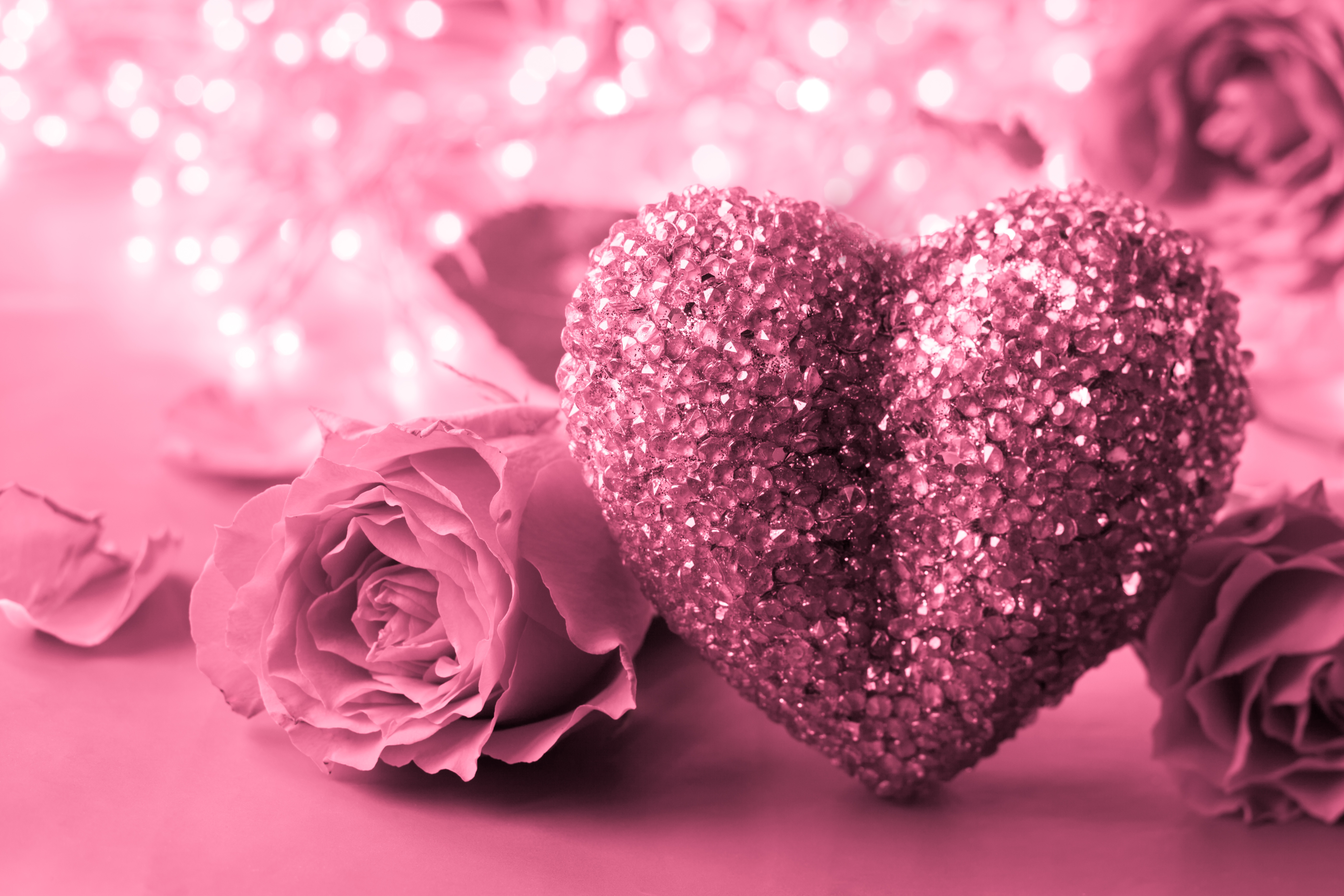 Large pink heart with crystals and pink roses wallpapers ...
