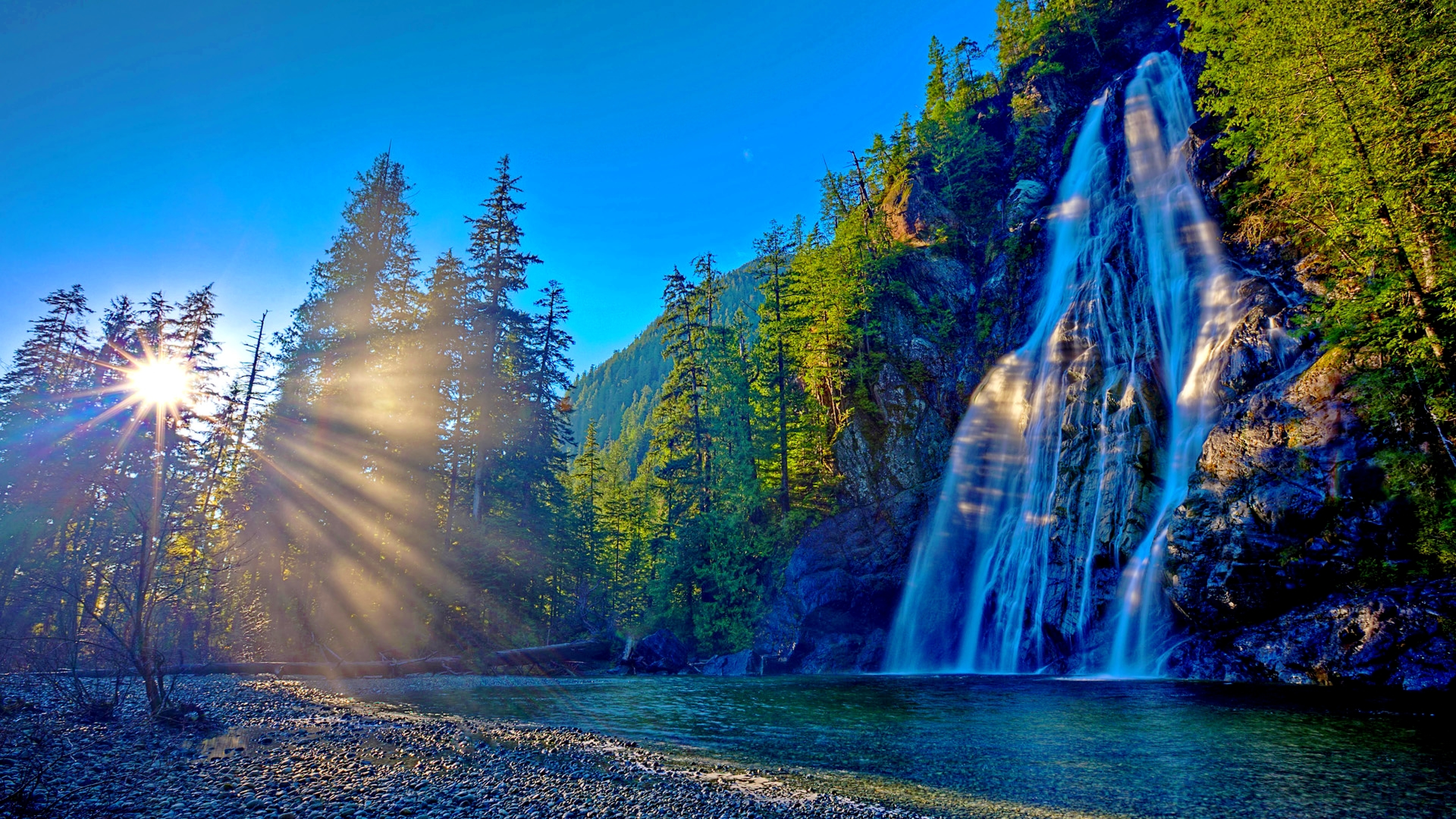 Mountain waterfall in the sun wallpapers and images ...