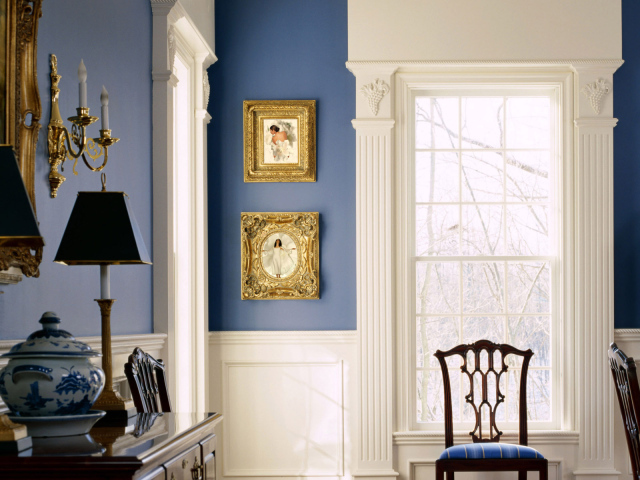 Бело-голубой стиль комнаты