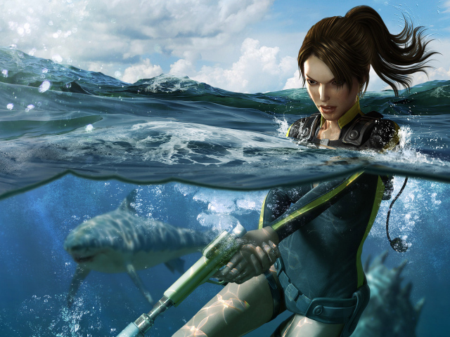 Лара Крофт подводная охота